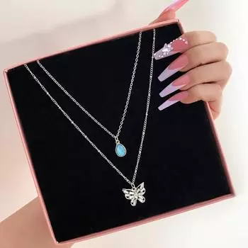 Многослойные ожерелья с подвесками-бабочками из циркона