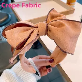 Многослойные повязки на голову с большим бантом для женщин, повседневный головной убор для вечеринок, однотонные из крепа, для взрослых, для шопинга, праздничные повязки для волос