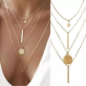 Многослойные регулируемые ожерелья с подвесками в стиле бохо для девочек, красивые подарки, металлические модные украшения, женские новые винтажные аксессуары золотистый