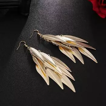 Многослойные серьги с бахромой, нишевые индивидуальные индийские длинные женские серьги в стиле ретро с листьями ивы золотой