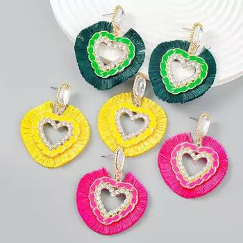Многослойные серьги с кисточками в форме сердца из сплава с маслом и бриллиантами, женские европейские и американские богемные серьги жёлтый