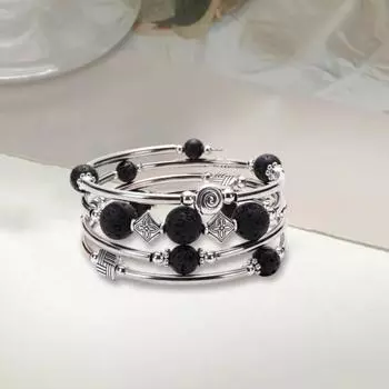 Многослойный браслет из искусственной бирюзы с разными подвесками, блестящий полированный сплав, регулируемый браслет в винтажном стиле чёрный