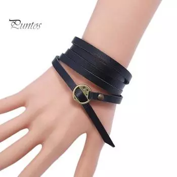 Многослойный браслет из искусственной кожи, винтажный ремешок на запястье, регулируемая длина, пряжка с буквенным дизайном, ремень в стиле панк, браслет, мужской подарок чёрный