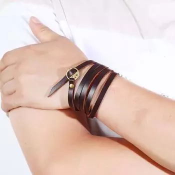 Многослойный браслет из искусственной кожи, винтажный ремешок на запястье, регулируемая длина, пряжка с буквенным дизайном, ремень в стиле панк, браслет, мужской подарок чёрный