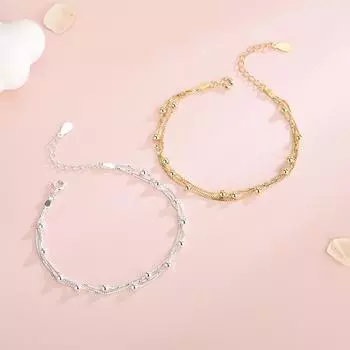 Многослойный браслет из стерлингового серебра S925, японский и корейский круглый бисер, простой литературный двухслойный браслет для женщин Adjustable size