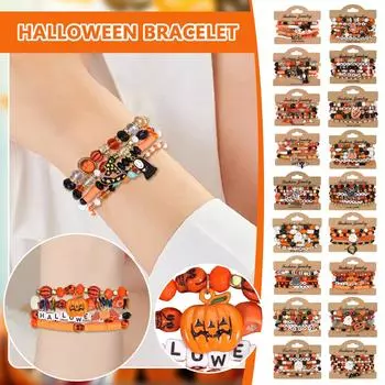 Многослойный браслет-паук на Хэллоуин, браслет с искусственными кристаллами и мягкими бусинами для вечеринки One Size