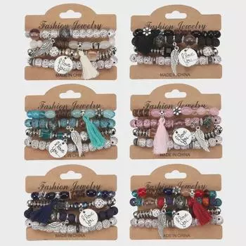 Многослойный браслет в богемном стиле с популярными имитациями бусин Бодхи