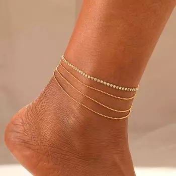 Многослойный циркониевый браслет на щиколотку для женщин, металлические бусины, цепочка, браслеты на щиколотку, летние пляжные аксессуары, женские простые пищевые украшения золотого цвета
