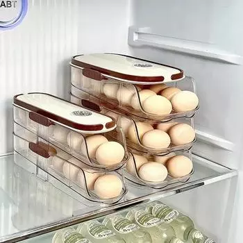 Многослойный держатель для яиц для холодильника, автоматический вращающийся органайзер для яиц, пластиковый контейнер для яиц, штабелируемый дозатор яиц и ящик для хранения