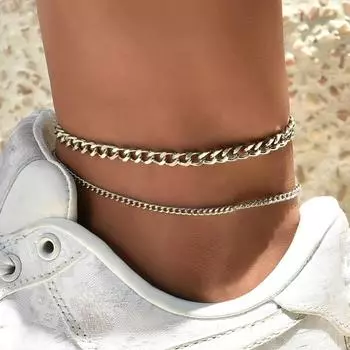 Многослойный комплект ножных браслетов, двухслойная цепочка в стиле ретро, модное этническое украшение для ног, женский серебряный