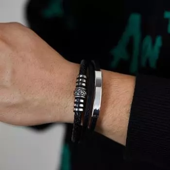 Многослойный кожаный браслет ручной работы, оптовая продажа, мужской персонализированный браслет в стиле ретро из нержавеющей стали с магнитной пряжкой 21CM