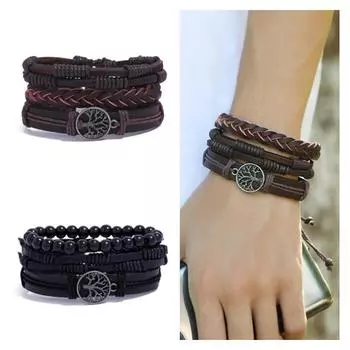 Многослойный мужской кожаный плетеный браслет «Древо жизни», женские безделушки из деревянных бусин, браслеты ручной работы, подарки на День святого Валентина, на день рождения