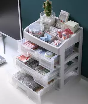 Многослойный настольный ящик для хранения косметики с выдвижными ящиками: Прозрачная, пыленепроницаемая, простая стойка для хранения single layer прозрачный