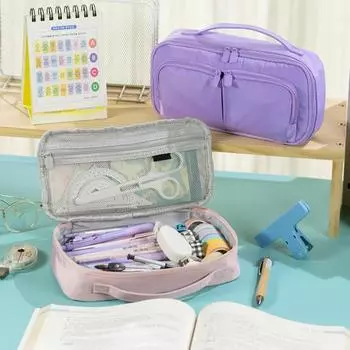 Многослойный пенал, многофункциональный, офисный, школьный, дорожный, сумка для хранения, большая вместимость, застежка-молния, карандаш чёрный