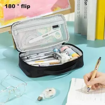 Многослойный пенал многофункциональный офисный школьный дорожный чехол для хранения большой емкости чёрный