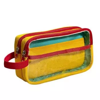 Многослойный пенал Прозрачный пенал Прочная контрастная сумка для ручек Школа красный