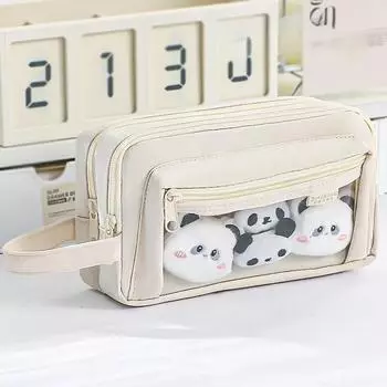 Многослойный пенал с прозрачным передним карманом, большой вместимостью и симпатичными школьными принадлежностями