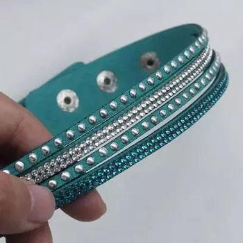 Многослойный плетеный браслет из искусственной кожи, инкрустированный блестящими стразами, индивидуальные украшения для рук зелёный