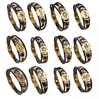 Многослойный плетеный браслет из искусственной кожи с 12 созвездиями, ювелирный подарок Pisces