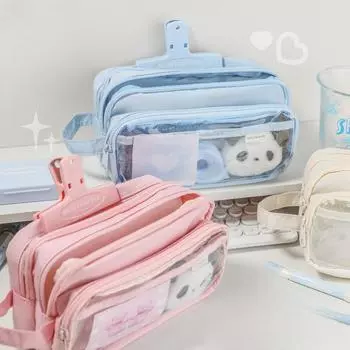 Многослойный прозрачный пенал с отделениями, большая вместимость, цветной пенал для творчества, многофункциональные школьные принадлежности 21.5*9.5*12.5 cm