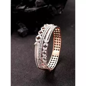 Многослойный яркий браслет из розового золота для женщин | Американские бриллианты | Цветочный полосатый узор | Дизайнерский браслет для девочек в стиле Када