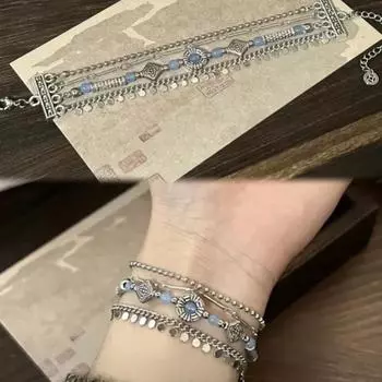 Многослойный синий браслет с кисточками в экзотическом ретро-стиле, изысканные украшения ручной работы в старинном стиле для женщин синий