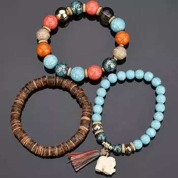 Многослойный женский браслет из бисера комбинированного цвета, браслет с подвеской в виде крыла слона