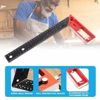 Многоугольная измерительная линейка с ручкой Прецизионное измерение универсального комбинированного угла Многофункциональная измерительная линейка под прямым углом красный