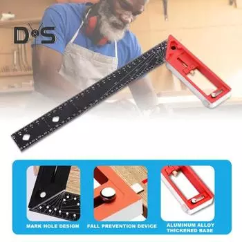 Многоугольная измерительная линейка с ручкой Прецизионное измерение универсального комбинированного угла Многофункциональная измерительная линейка под прямым углом красный