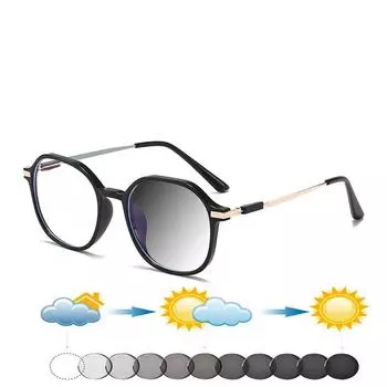 Многоугольная оправа ультралегкие модные большие удобные фотохромные очки для чтения +0,75 до +4 +0.75 чёрный