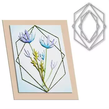 Многоугольная рамка с ромбовидной рамкой, дизайн, стиль, металлические штампы, сделай сам, скрапбукинг, тиснение, трафарет, бумага, шаблон для альбома серебряный