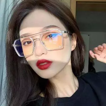 Многоугольные очки с защитой от синего света, модные ретро-модные двойные лучи для мужчин и женщин, прозрачные очки по рецепту с отделкой прозрачный розовый