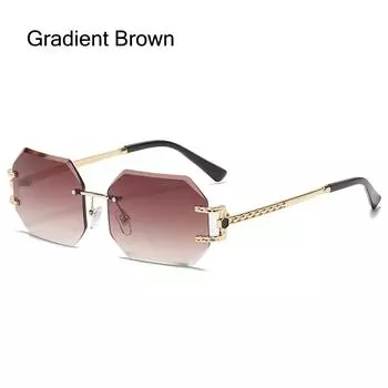 Многоугольные солнцезащитные очки без оправы в стиле ретро, защита UV400, квадратные бескаркасные очки с режущими линзами, солнцезащитные очки для женщин и мужчин Gradient Brown