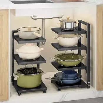 Многоуровневая полка для хранения кастрюль, полка для домашних шкафов на плите, регулируемые полки для кастрюль, многофункциональный органайзер для раковины, кухонные принадлежности