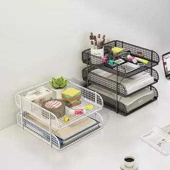 Многоуровневая простая книжная полка, штабелируемый держатель для журналов, многоцветный лоток для бумаги и писем, настольный Black-3 Tiers