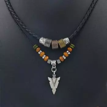 Многоуровневая веревка из искусственной кожи, ожерелье из бисера, мужское винтажное многослойное ожерелье с подвеской в виде стрелы в этническом стиле, ювелирное изделие, воротник Hombre