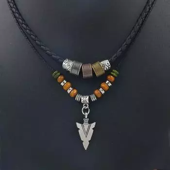 Многоуровневая веревка из искусственной кожи, ожерелье из бисера, мужское винтажное многослойное ожерелье с подвеской в виде стрелы в этническом стиле, ювелирное изделие, воротник Hombre