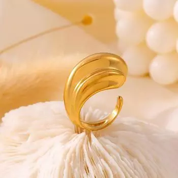 Многоуровневое полосатое кольцо-капля с отверстием в форме ретро-персонализированного дизайна из титановой стали с покрытием из 18-каратного золота No. 6