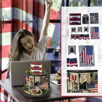 Многоуровневый декор подноса, деревянные патриотические украшения, День независимости, звезда, маленькая вывеска, гном, фейерверк, декор стола, красный, белый, синий