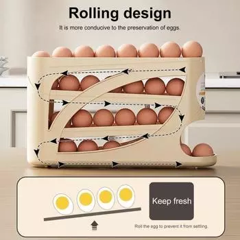 Многоуровневый стеллаж для хранения яиц в холодильнике, большая вместимость, автоматический, экономящий место, лоток для яиц в холодильнике кремовый
