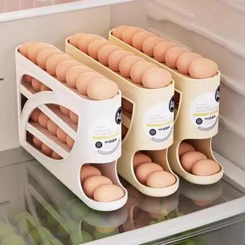 Многоуровневый стеллаж для хранения яиц в холодильнике с большой емкостью, автоматический, экономящий место, для яиц в холодильнике кремовый