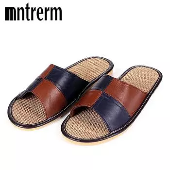 Mnterrm Hot Sale Men Home Slippers Linen Home Slippers Indoor Bedroom Sandals Couple Sheepskin Leather Floor Slippers 40-41 зелёный