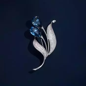 Mo Blue Brooch High-End Женская Изысканная Роскошная Цветочная Булавка Темперамент Нишевый Дизайн Брошь Костюм Аксессуары