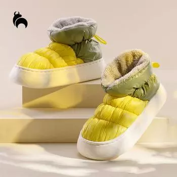 Mo Dou хлопковая обувь контрастного цвета для женщин, теплые ботильоны с плюшевой подкладкой для мужчин, домашние и уличные зимние ботинки 40-41 коричневый