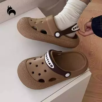 Mo Dou/летние садовые сандалии для женщин, нескользящие пляжные тапочки для детей, уличные тапочки для родителей и детей, непромокаемая обувь 24-25 чёрный