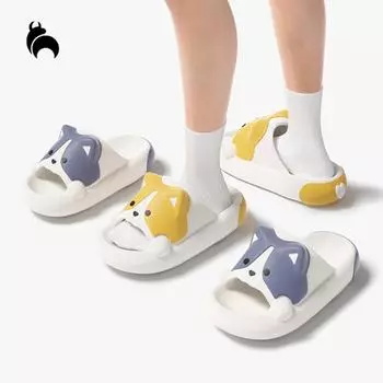 Mo Dou/летние женские тапочки с героями мультфильмов, домашние и уличные тапочки с милым дизайном собаки для мужчин, непромокаемые мягкие тапочки для ванной 36-37 чёрный