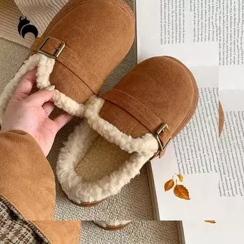 Mo Dou, модная универсальная хлопковая обувь в стиле ретро, женские зимние теплые плюшевые хлопковые тапочки, обувь Baotou на мягкой подошве 36-37 дымный черный