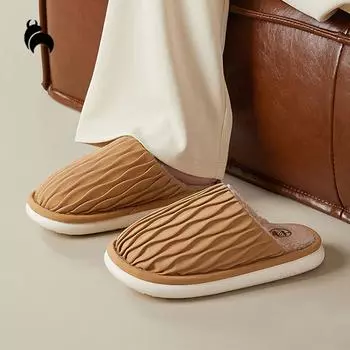 Mo Dou Осенне-зимние плюшевые тапочки для женщин, высококачественные домашние тапочки из искусственной кожи для мужчин, комнатные тапочки унисекс 36-37