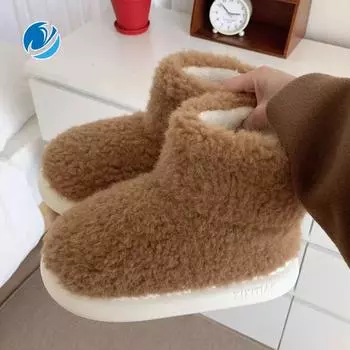 Mo Dou плюшевые зимние сапоги для женщин и тик-тик, зимняя домашняя нескользящая хлопковая обувь, теплая короткая хлопковая обувь 36-37 коричневый