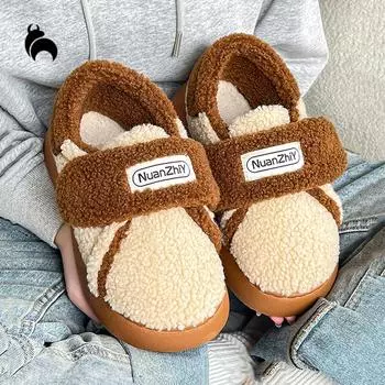 Mo Dou, простые женские хлопковые туфли на осень и зиму, уютные нескользящие домашние тапочки, уличные теплые хлопковые туфли с мягкой подошвой 36-37 хаки